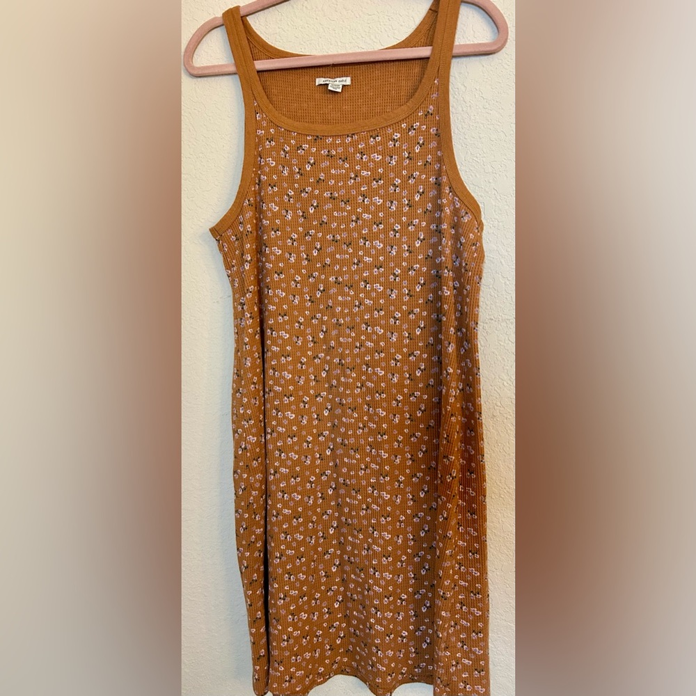American Eagle Dress XL Cotton Waffle blend Scoop Neck Body Skimming, floral - Picture 6 of 9